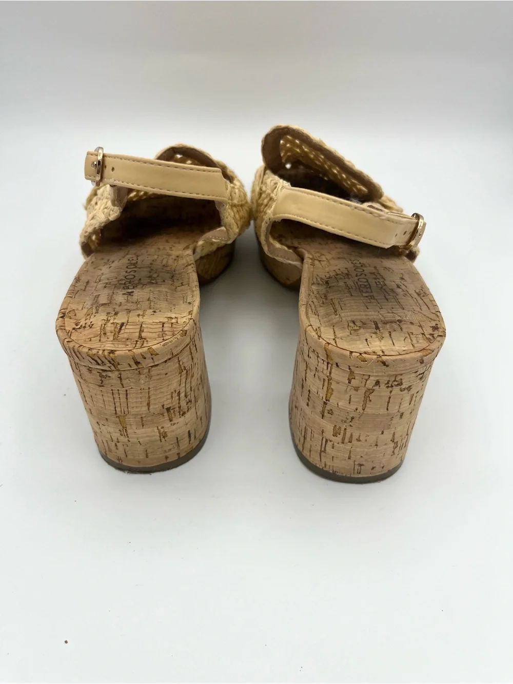 AEROSOLES Dress Platform Sandals Natural Raffia Cork Heel Slingback